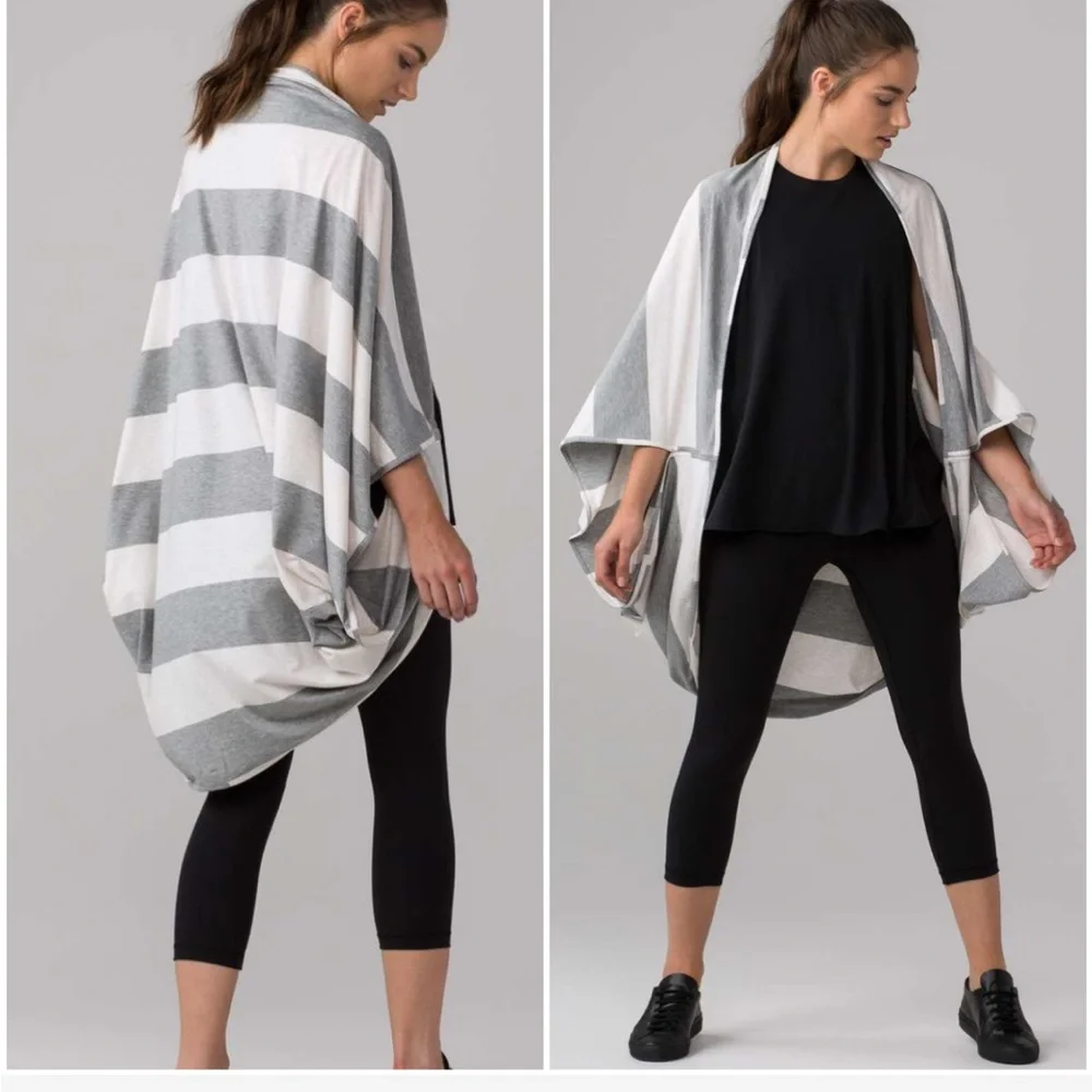 Lululemon Sage Scarf (Cotton) Bold Stripe Medium Grey Heathered Angel Cardigan